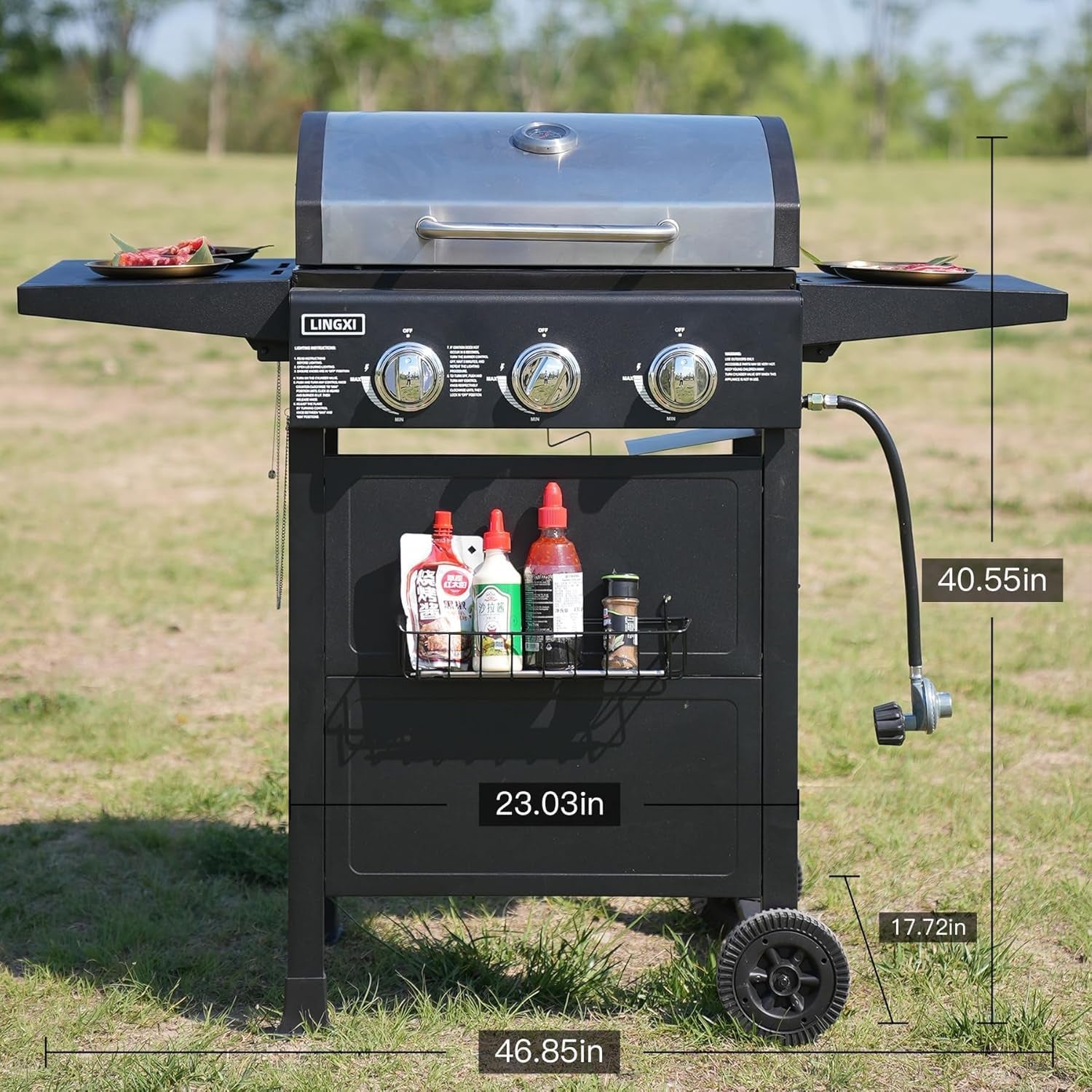 Grill Gas 3-Burner Propane Grill. Gas Grill with Front Hanging Basket. 30000 BTU Barbecue Grill. Grills Outdoor Cooking. Suitable for Backyard. Outdoor. Patio. Garden.Outside Grill. - Image 3