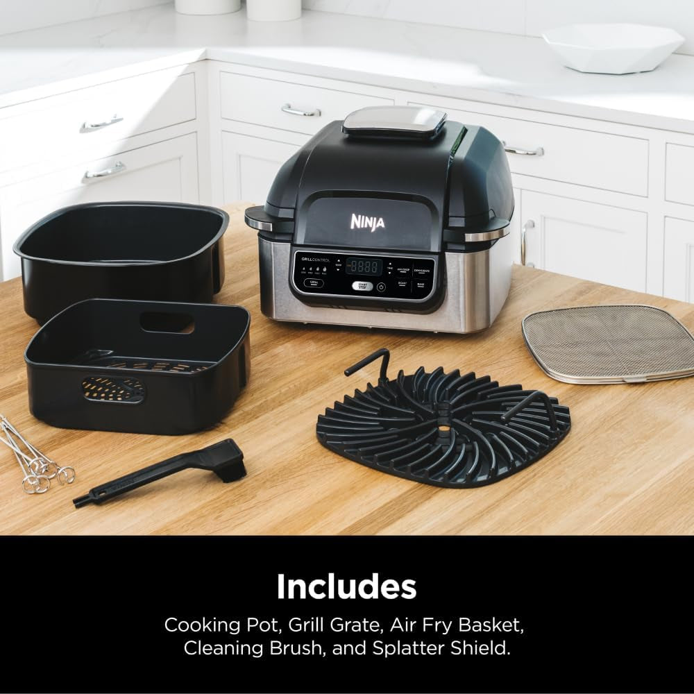 AG301 Foodi 5-In-1 Indoor Electric Grill with Air Fry. Roast. Bake & Dehydrate - Programmable. Black/Silver - Image 10