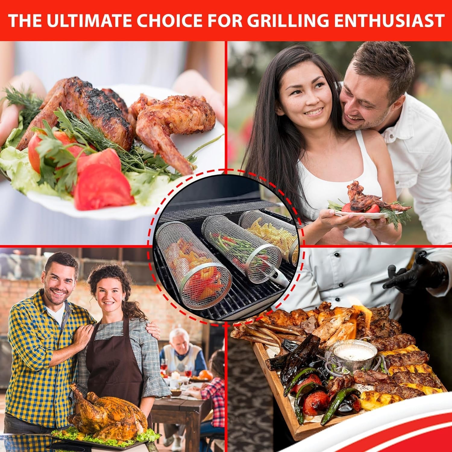 Sunmikosh Rolling Grilling Basket - Barbecue Portable Roll Grill Basket for Outdoor Camping - Stainless Steel BBQ Net Tube Grill Basket. Suitable for Fish. Kabob. Meat. Vegetables. French Fries - Image 6