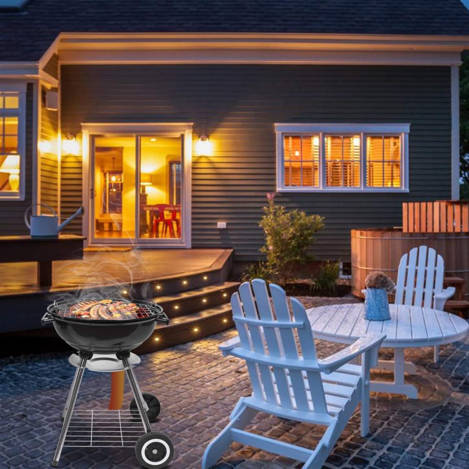 Outvita 18 Inch Portable Charcoal Grill. Stainless Steel BBQ Kettle Charcoal Grill with Wheels and Storage Holder for Camping. Picnic. Barbecue. Party. Outdoor Activities - Image 6