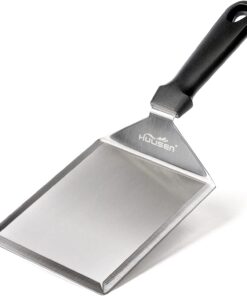 HULISEN Stainless Steel Large Grill Spatula - 6 X 5 Inch Heavy-Duty Metal Spatula with Cutting Edges. Kitchen Griddle Accessories. Smashed Burger Turner Scraper for BBQ Grill and Flat Top Griddle