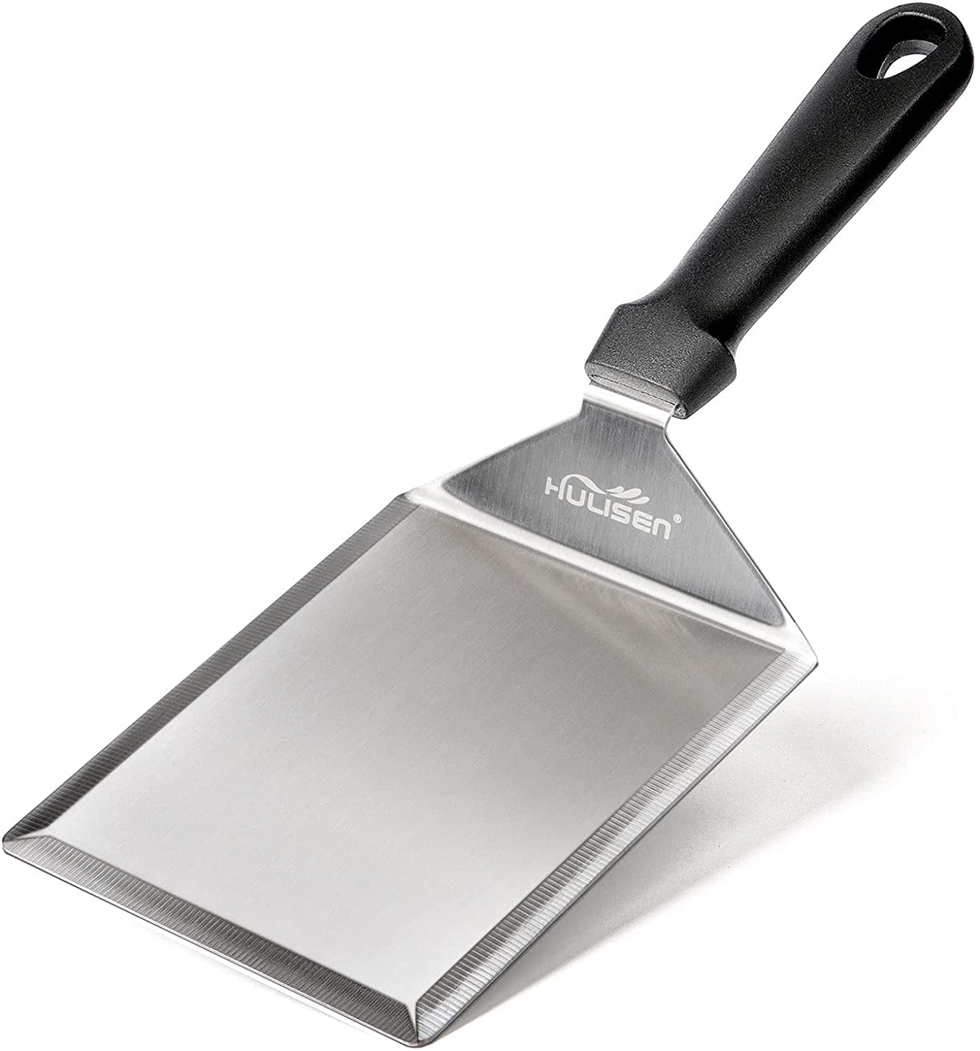 HULISEN Stainless Steel Large Grill Spatula - 6 X 5 Inch Heavy-Duty Metal Spatula with Cutting Edges. Kitchen Griddle Accessories. Smashed Burger Turner Scraper for BBQ Grill and Flat Top Griddle