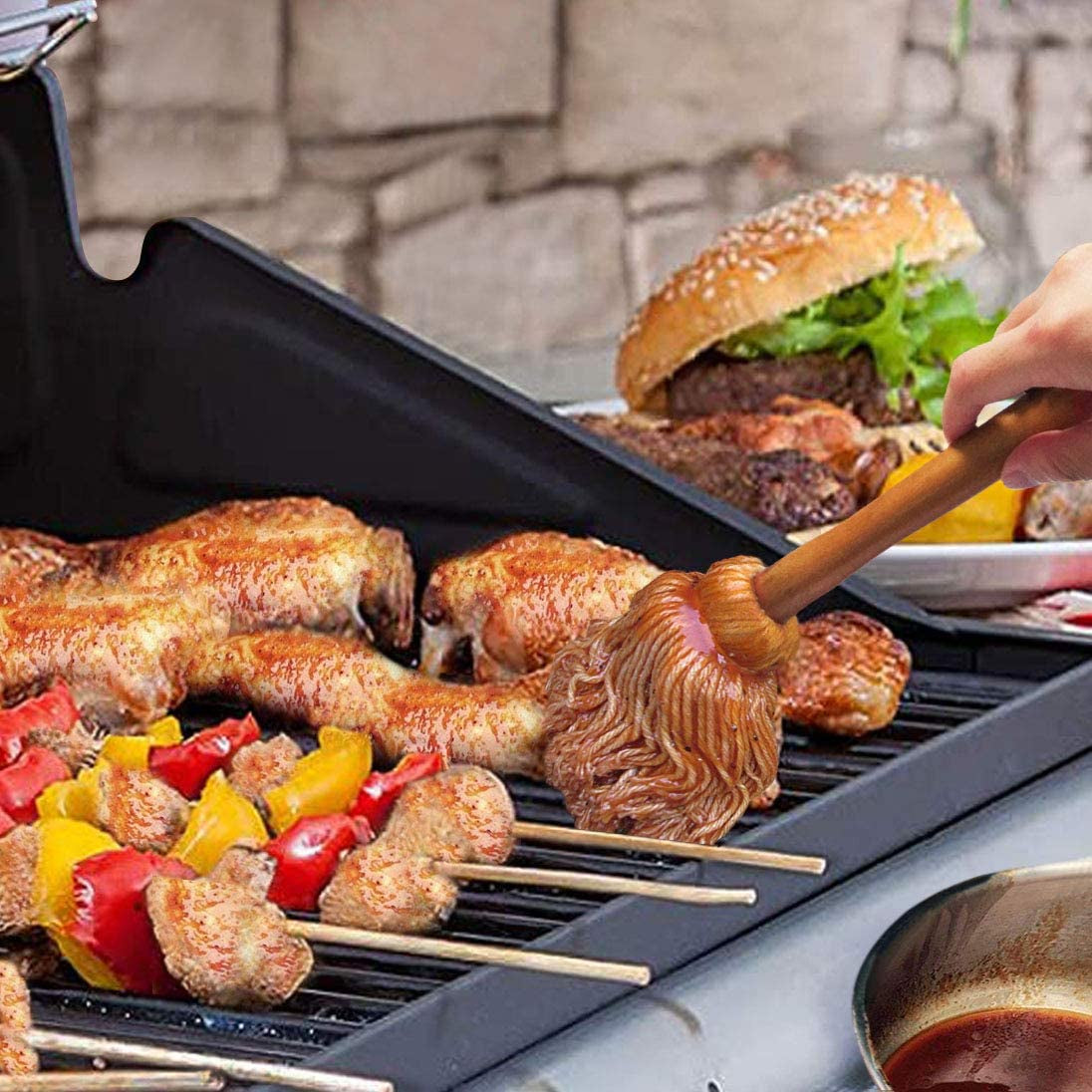 16 BBQ Sauce Basting Mops & Brushes for Roasting or Grilling. Apply Barbeque. Marinade or Glazing. Cotton Fiber Head and Hardwood Handle. Dish Mop Style. Perfect for Cooking or Cleaning - Pack of 3 - Image 6