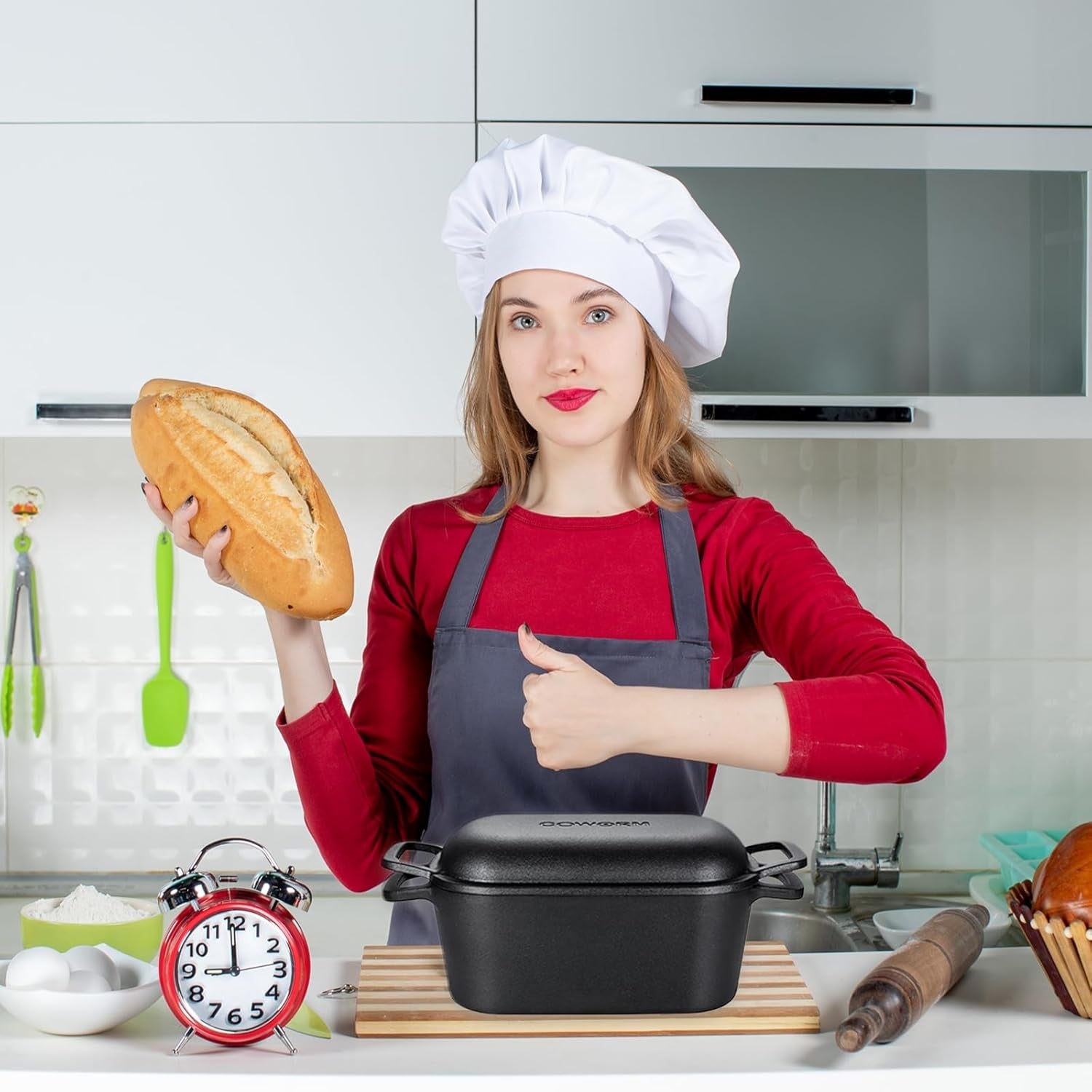 3.6QT Oval Dutch Oven for Bread Baking - Pre-Seasoned Cast Iron Sourdough Bread Pan with Lid - Image 7