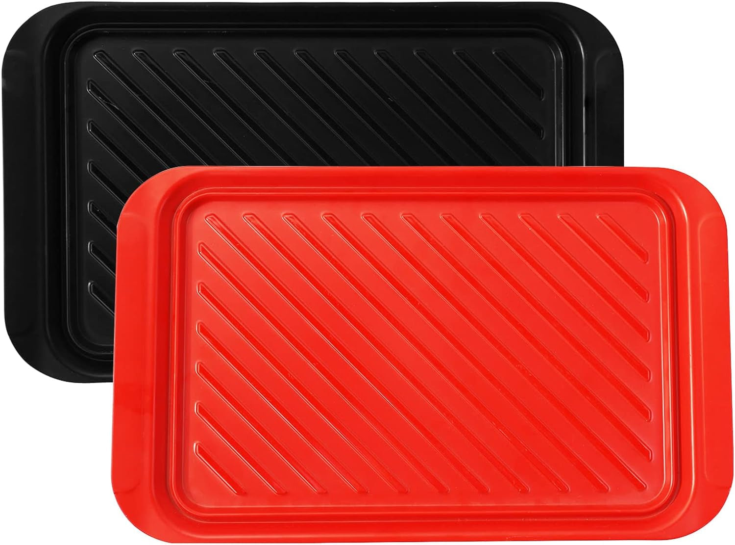 Serving Trays with Handles. Melamine Grill Prep and Serving Platters for Outdoor. Parties and BBQ. Set of 2. Black and Red