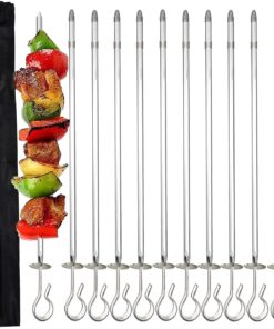 Amestar 12 Pack Kabob Skewers BBQ Barbecue Skewers Stainless Steel Sticks 13.7 Inch Heavy Duty Large Wide Reusable with Slider Ideal for Shish Kebab Chicken Shrimp and Vegetables