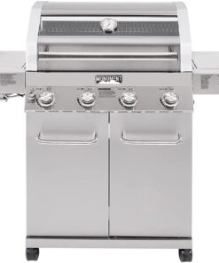 Monument Grills Larger 4-Burner Propane Gas Grills Stainless Steel Cabinet Style with Clear View Lid. LED Controls. Built in Thermometer. and Side & Infrared Side Sear Burners