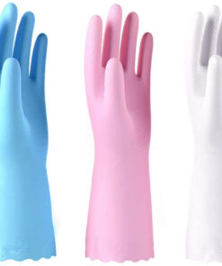 3 Pack Reusable Cleaning Gloves Latex Free - Dishwashing Gloves with Cotton Flock Liner and Embossed Palm - Waterproof Household Gloves for Laundry. Gardening (Medium)…