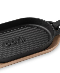Ooni Cast Iron Grizzler Pan - Grill Frying Pan. 12 X 6 Griddle Plate with Removable Handle and Bamboo Trivet. Pre-Seasoned Non-Stick Oven Safe Cookware. Pizza Oven and BBQ Accessories