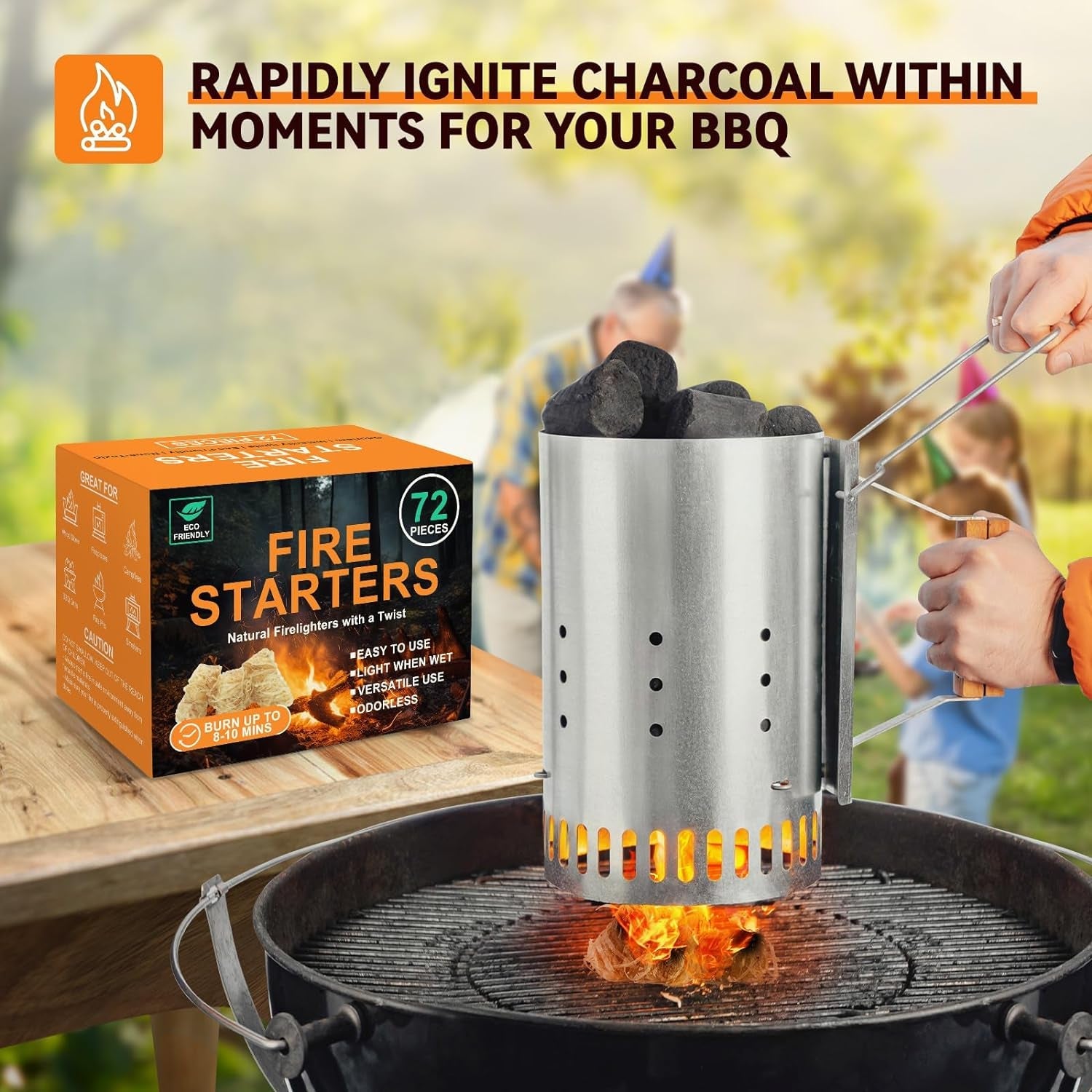 Realcook Natural Fire Starter for Campfires: All Weather Firestarters - Odorless Charcoal Starters for Grill | Fire Pit | Indoor Fireplaces | BBQ | Wood Stove | Smoker - 72 Counts - Image 6