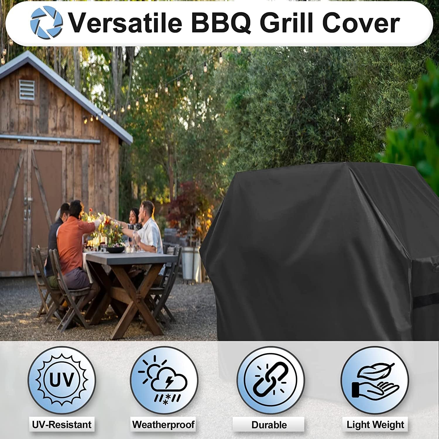 Outdoorlines Waterproof Heavy Duty BBQ Grill Cover - Universal Barbecue Grill Covers UV Resistant Barbeque Gas Grill Cover for Outdoor Universal Grills. 58L X 24W X 44H Inch. Black - Image 3