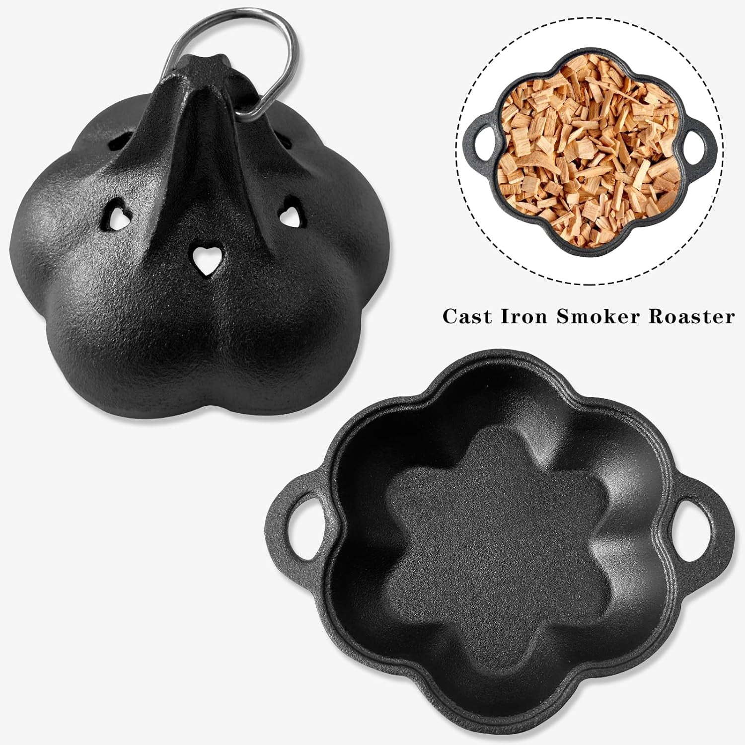 Cast Iron Smoker Roaster & Garlic Roster Baker. Smoker Box. Pre-Seasoned Cast Iron Garlic Roaster for Grill. Perfect for BBQ and Oven. for Smoky. Flavorful Vegetables. Meats or Wood Chips - Image 6