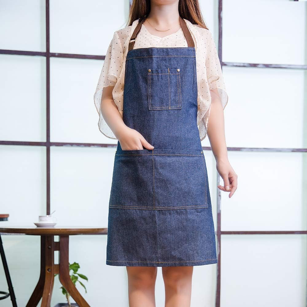 Unisex Adjustable Multi Pocket Denim Apron for Chef Kitchen BBQ and Studio - Image 2
