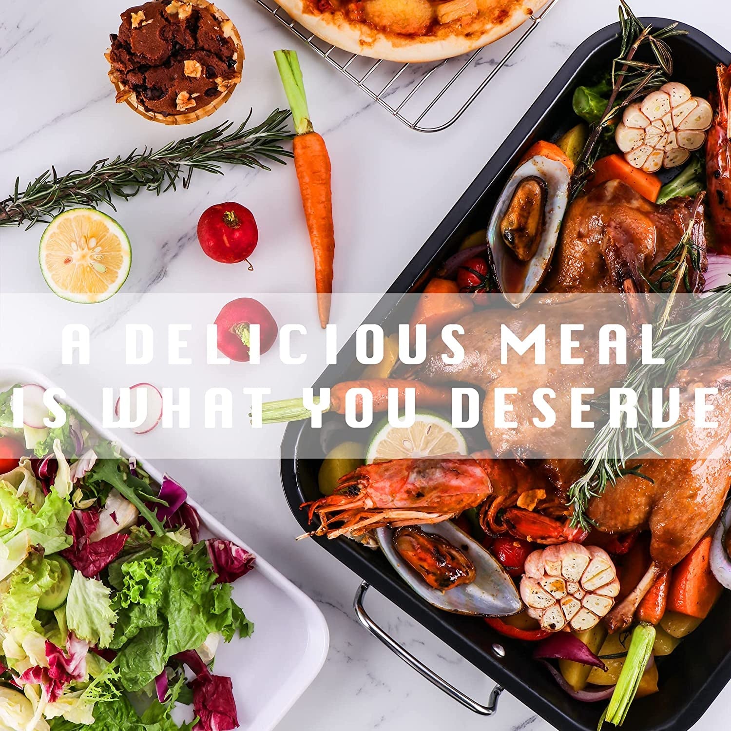 HONGBAKE Small Roasting Pan with Flat Rack. Nonstick Chicken Roaster Tray. Mini Oven Pans for Cooking Lasagna with Stainless Steel Handles. 16 X 11Inch - Image 6