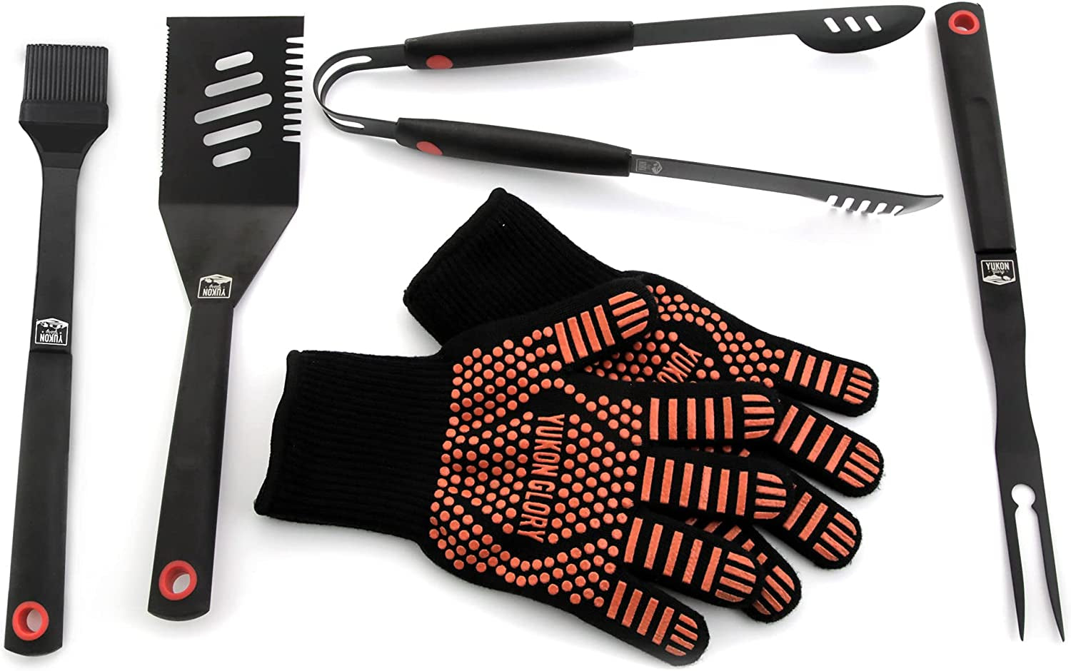 ™ Heavy Duty 5 Piece Grilling Tools Set. Durable Stainless Steel BBQ Accessories. Long Handle 3 in 1 Spatula. Tongs. Brush. Grill Fork. Thick Grilling Gloves. Gift Set - Image 2