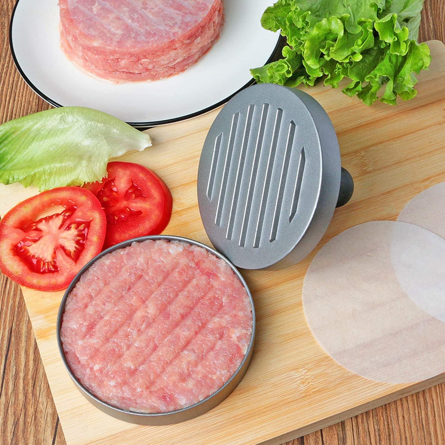 Asdirne Hamburger Press Patty Maker. Food Grade Aluminum Burger Press with ABS Handle. Non-Stick. Easy to Clean. with 50 Pcs Wax Patty Paper. 4.6 Diameter and 0.7 Depth - Image 5