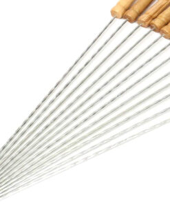 HAKSEN 12 PCS Barbecue Skewers with Wood Handle Marshmallow Roasting Sticks Meat Hot Dog Fork Best for BBQ Camping Cookware Campfire Grill Cooking. Stainless Steel.12 Inches(Including Handle)