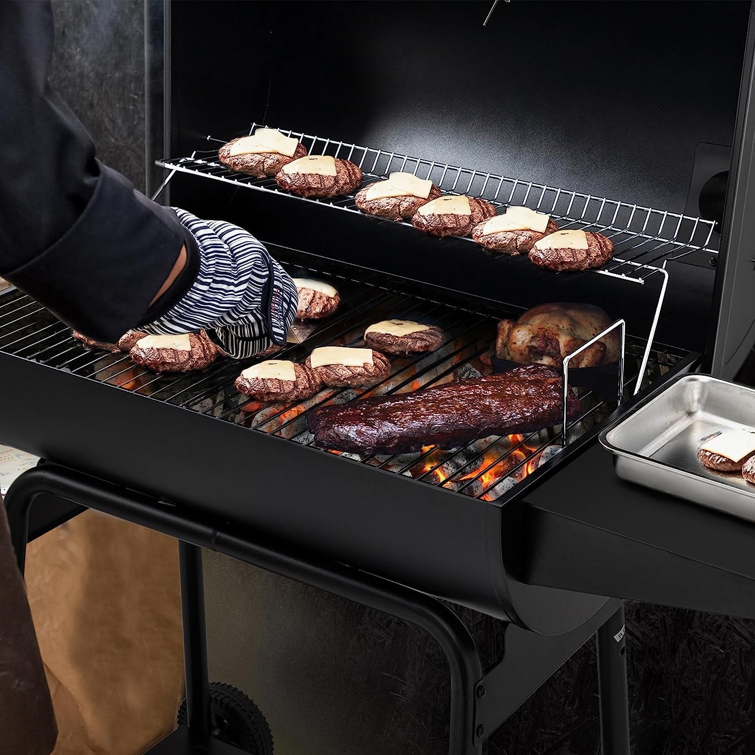 Royal Gourmet CC1830 30 Barrel Charcoal Grill with Side Table. 627 Square Inches. Outdoor Backyard. Patio and Parties. Black - Image 8