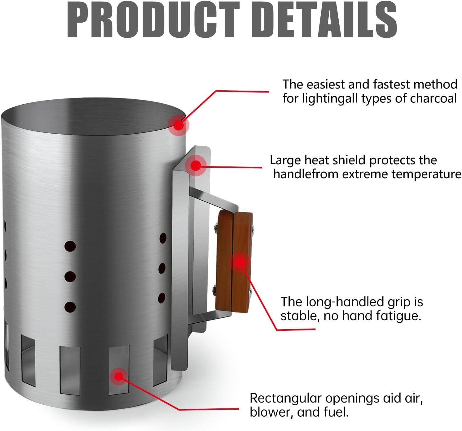 BRIAN & DANY Charcoal Chimney Starter Set for BBQ. Rapid Chimney Starter for Charcoal Grill with Heat Resistant Gloves and Blower. Large-Capacity Design 7.09 X 7.09 X 10.63 - Image 3