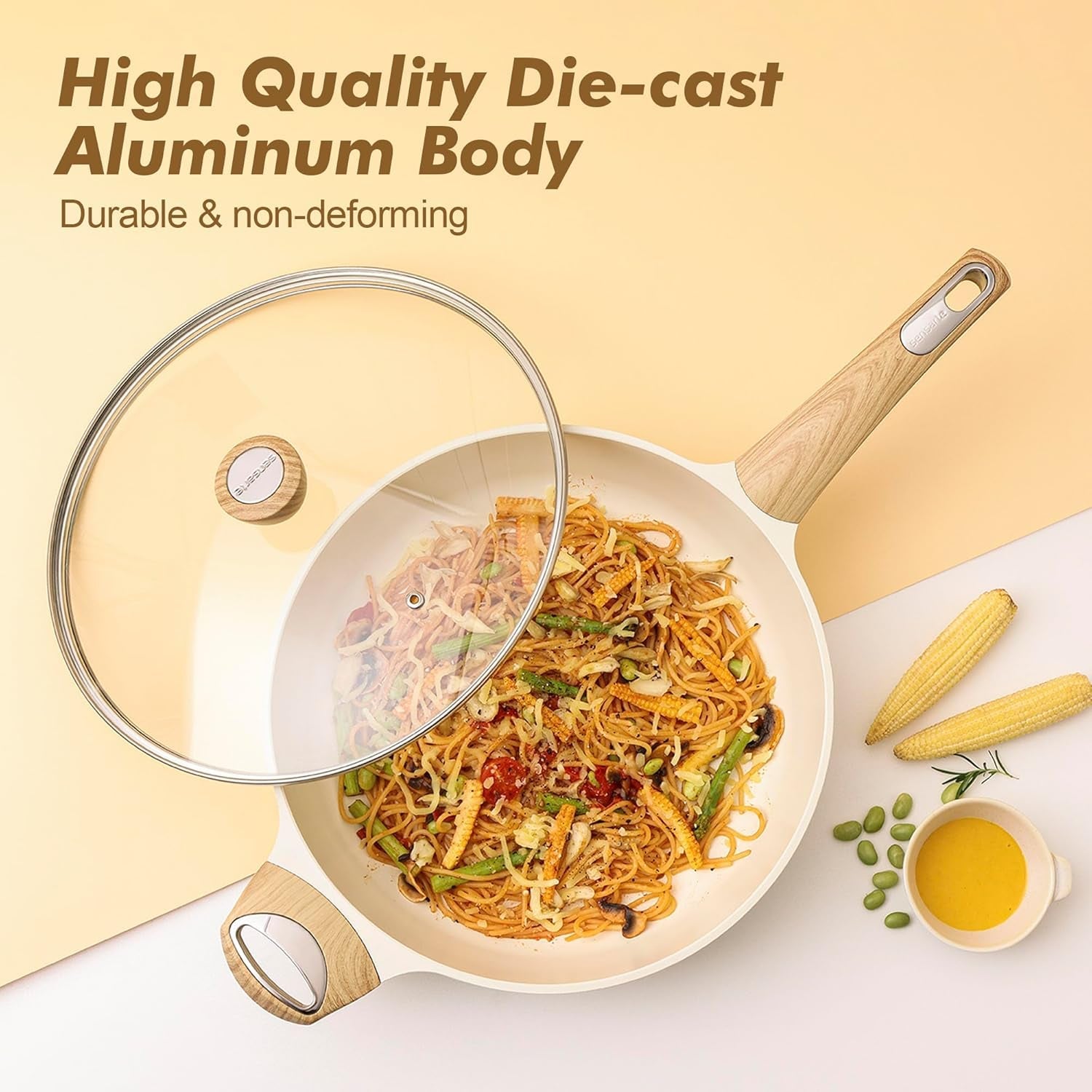 SENSARTE Ceramic Cookware Sets. Pots and Pans Set Non Stick. 14-Piece Induction Cookware. Non Toxic Healthy Non Stick Kitchen Cooking Set. with Frying Pans Set. PFAS PTFE PFOA PFOS Free - Image 6