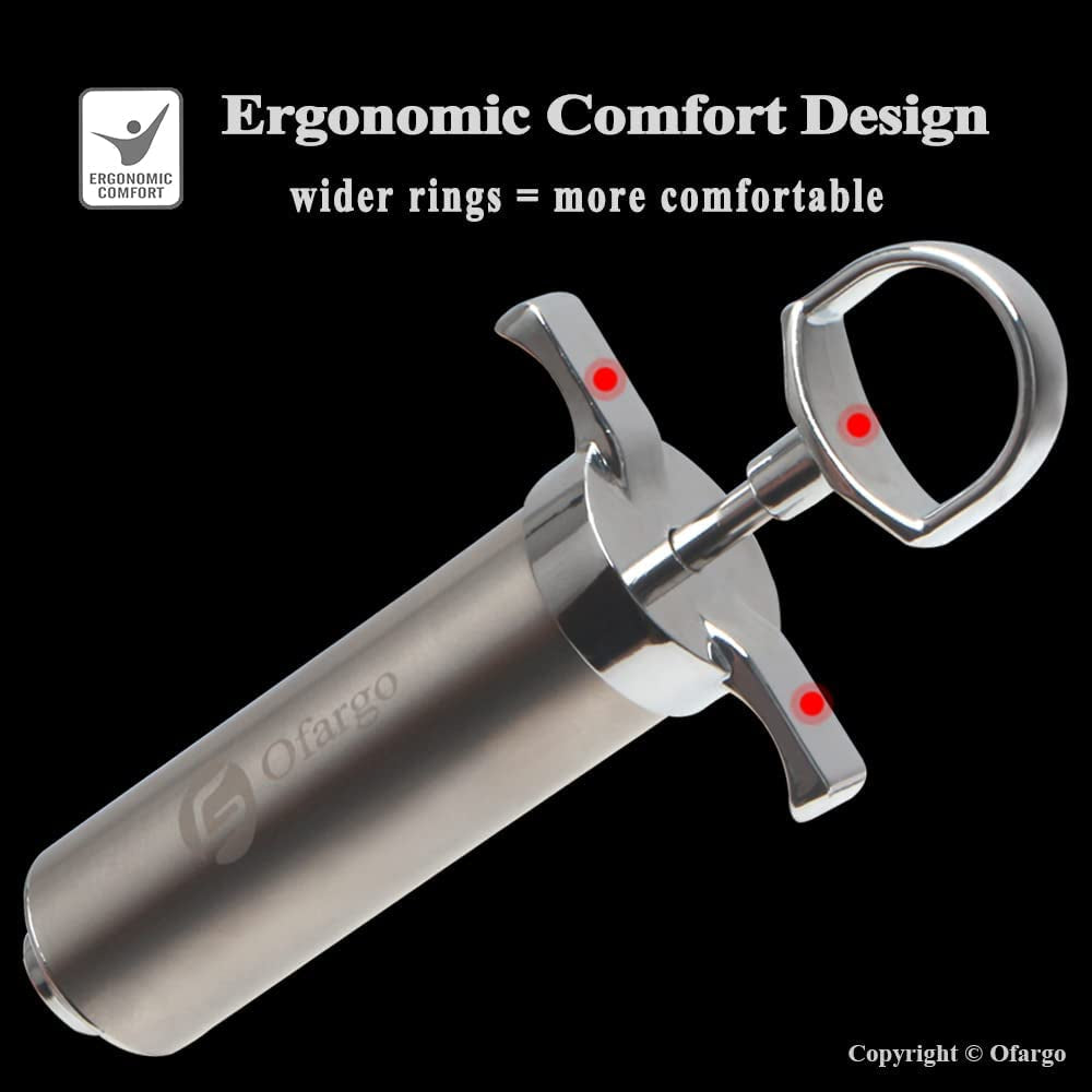 Ofargo 304-Stainless Steel Meat Injector Syringe Kit with 4 Marinade Needles for BBQ Grill Smoker. 2-Oz Large Capacity. Both Paper User Manual and E-Book Recipe - Image 2