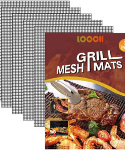 LOOCH BBQ Mesh Grill Mat Set of 5 - Heavy Duty Nonstick Mesh Grilling Mats & Barbecue Accessories - Reusable and Easy to Clean - Works on Gas. Charcoal. Electric Grill and More - 15.75 X 13 Inch