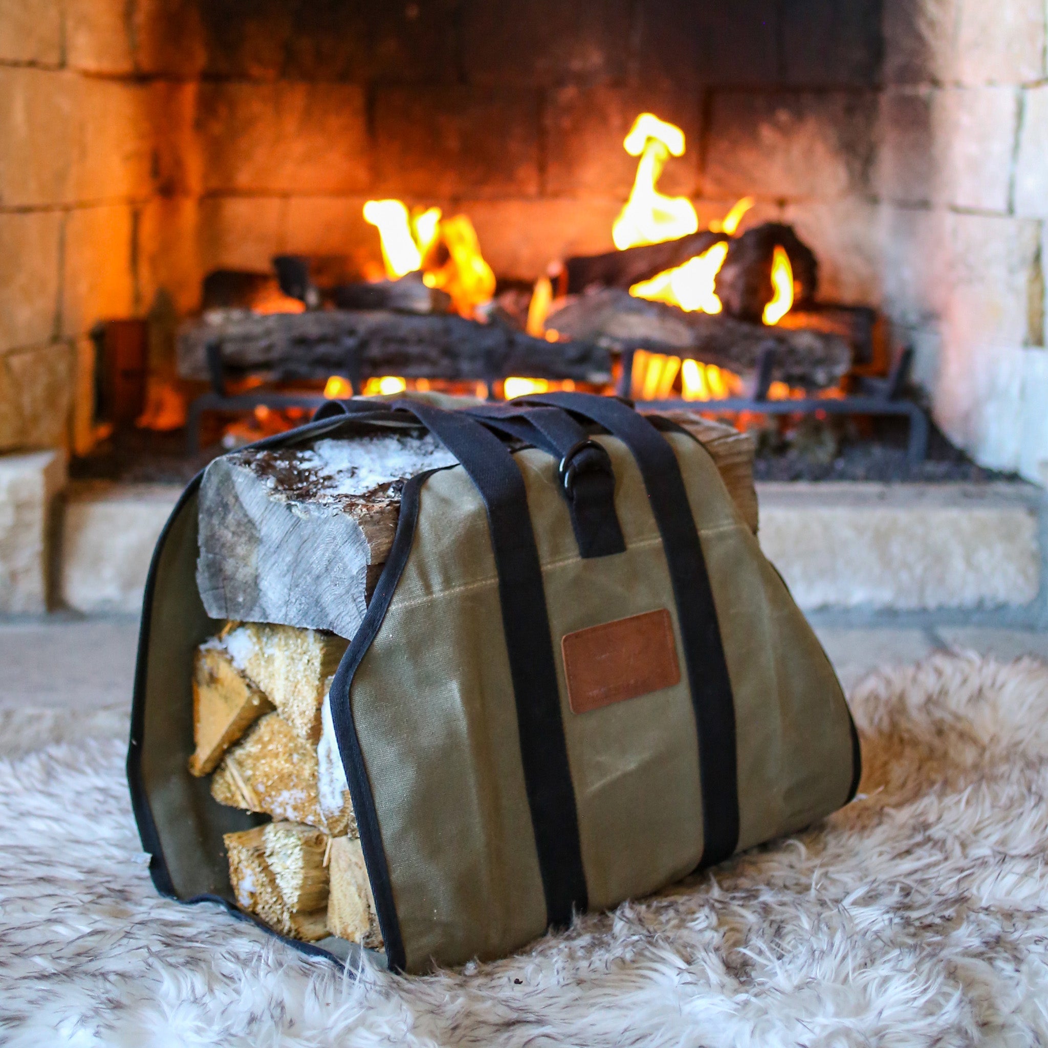 Diamond Shape Canvas Firewood Log Carriers - Image 2
