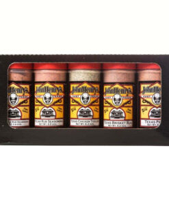 John Henry's Food Products: JH Gift box of 5 stock yard-mojave garlic pepper-pecan rub-tx chicken tickler-tx brisket rub
