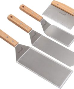 Stainless Steel Metal Spatula Set - Teppaniyaki Spatulas - Griddle Scraper Flat Spatula Pancake Flipper Hamburger Turner - Metal Utensil Great for BBQ Grill Flat Top Cast Iron Griddle Accessories