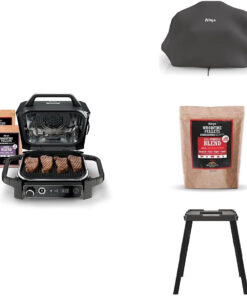 OG751BRN Woodfire Pro Outdoor Grill and Smoker with Built in Thermometer. 7 in 1 Master Grill. Grey. Electric. with XSKCOVER Cover + XSKOP2RL All Purpose Blend Pellets+Xskunstand Stand