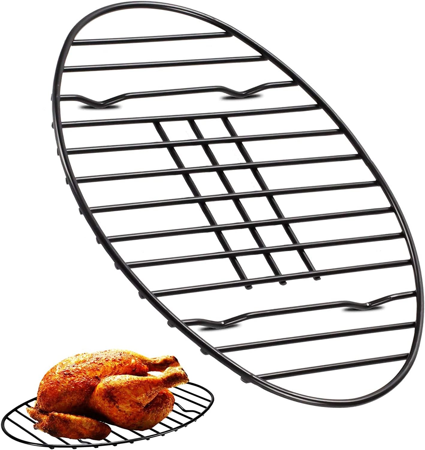 Oval Roasting Rack with Integrated Feet. Non-Stick Coating. Baking Rack Easy to Clean for Cooking. Roasting. Drying. Grilling 12×8.5 Inches Black