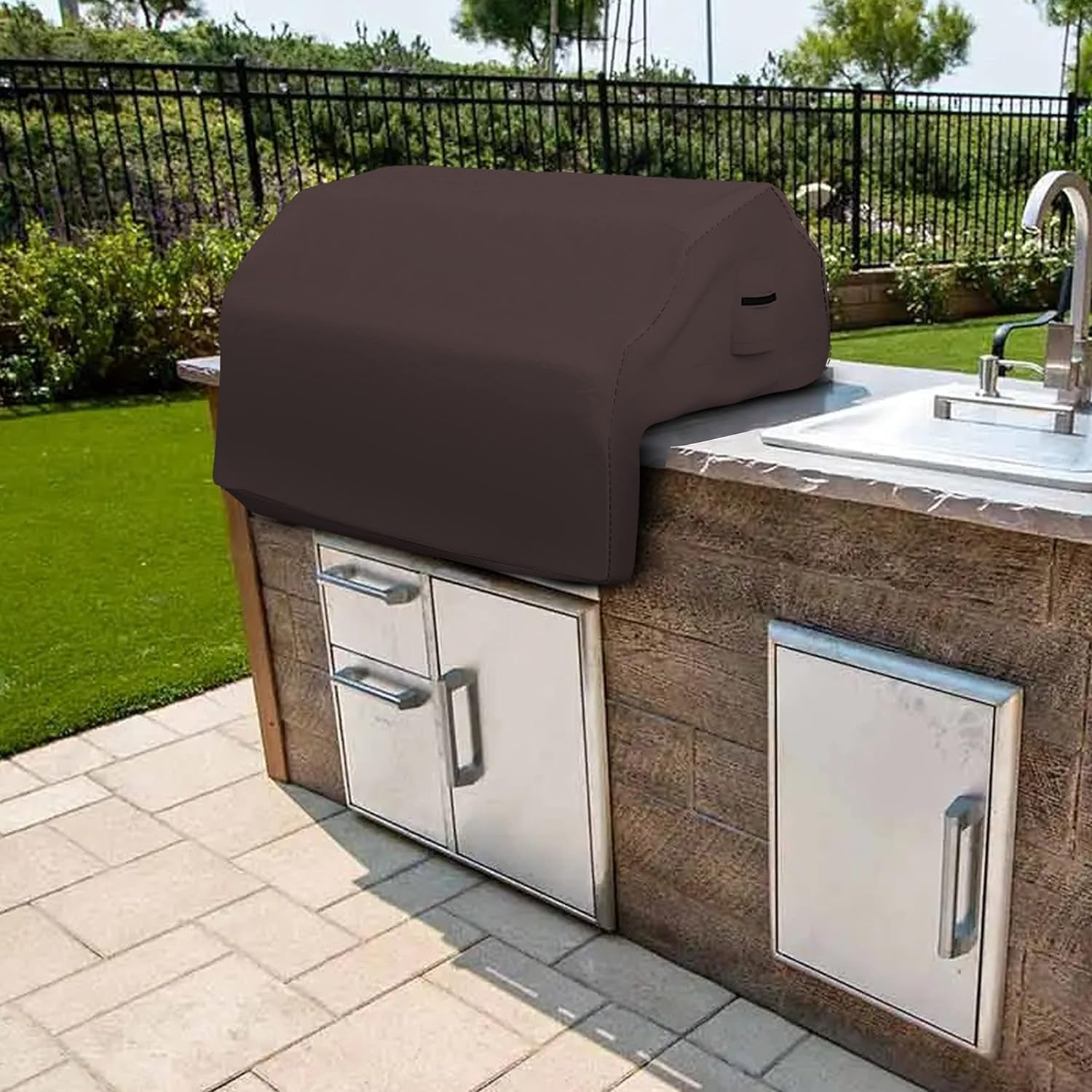 Built-In Grill Cover Made of 12 Oz Waterproof Fabric with Air Pocket & Elastic for Snug Fit (36 W X 26 D X 24 H. Coffee) - Image 8