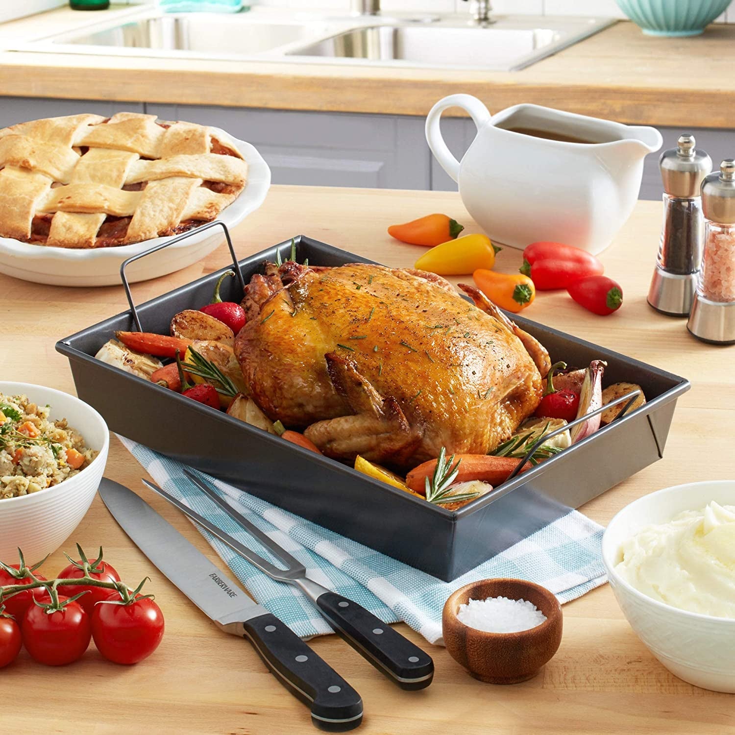 Chicago Metallic 16947 Professional Roast Pan with Non-Stick Rack. 13-Inch-By-9-Inch. Gray - Image 2