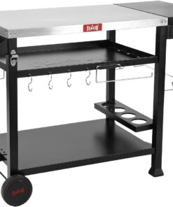 3-Shelf Movable Food Prep Table. Pizza Oven Table. BBQ Grilling Table.Grill Cart with Side Table. Home & Outdoor Stainless Steel Table Top Grill Tables on 2 Wheels. L50 Xw21.7 Xh33
