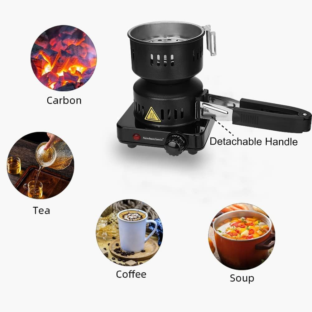 Electric Stove Coconut Charcoal Starter Hookah Coal Burner for Hookah Coal Burner with Detachable Handle Stainless Steel Grill & Rack Smart Heat Control Long Cable for BBQ Kitchen - Image 5