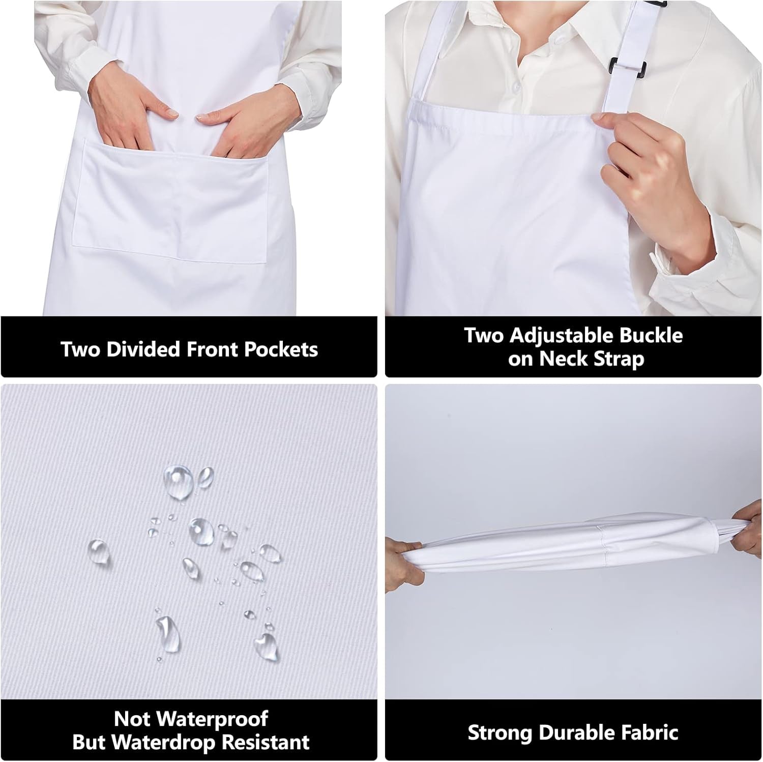 Jubatus 12 Pack 100% Cotton Aprons Bulk with 2 Pockets Cooking Chef Kitchen Adjustable Bib Apron for Women Men. White - Image 5