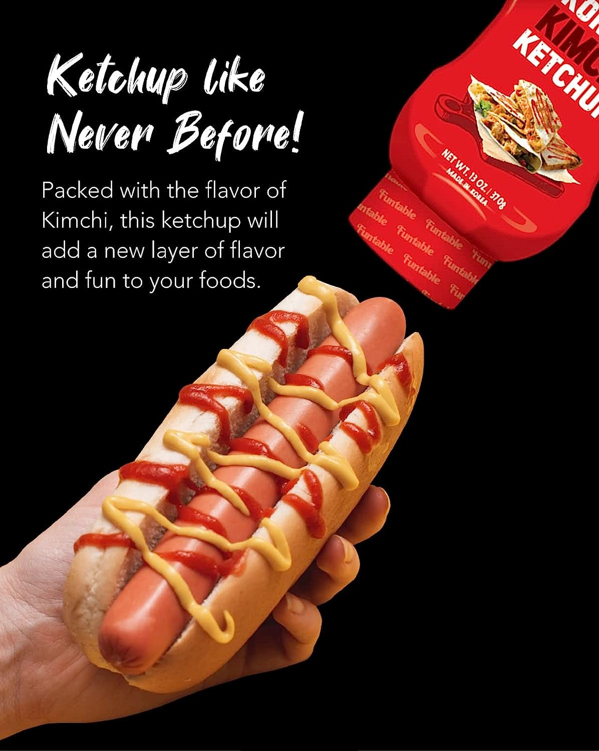 Funtable Korean Kimchi Ketchup (13Oz. Pack of 1) - Savoury & Spicy Low-Calorie Ketchup. Great Flavors. Easy-To-Use. Perfect for Chicken. Nuggets. Wings & Nachos. Tomato Sauce Alternative. - Image 3