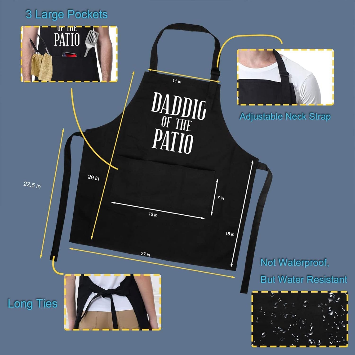 Miracu Grill Apron for Daddy - Daddio of the Patio - Dad Gifts from Daughter. Son - Funny Fathers Day. Birthday Gifts for Dad. Best Step Daddy. Father in Law - Papa Aprons for Grilling BBQ Cooking - Image 3
