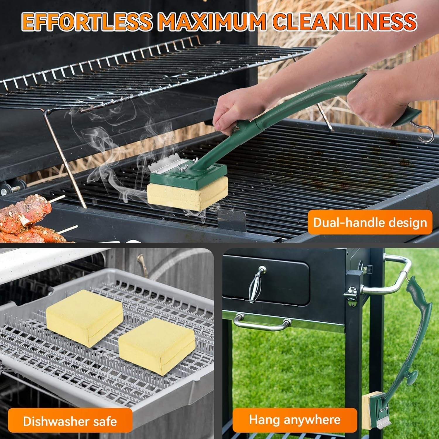 Grill Brush Bristle Free with Scraper.22 Extra Long Steam Grill Brush for Outdoor Grill.Replaceable Cleaning Head.Safe Grill Cleaner for Cast Iron/Stainless-Steel Grates.Ideal BBQ Gifts for Men Dad - Image 7