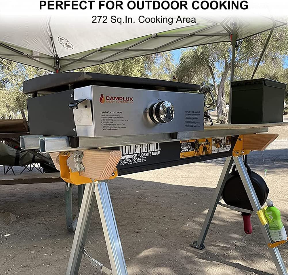 Camplux Propane Gas Grill.Flat Top Grill Station for Kitchen.Camping.Outdoor.Tabletop -Stainless Steel BBQ Griddle with Knobs & Ignition.17Inch - Image 2