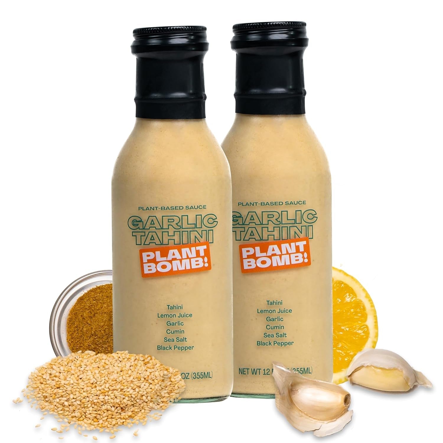 Plant Bomb Garlic Tahini Plant-Based Sauce. Marinade & Dressing - Gluten-Free. Non-Gmo. Dairy-Free. No Sugar Added - Vegan. Paleo. Low Carb. Keto Friendly - 12 Ounce (Pack of 2)