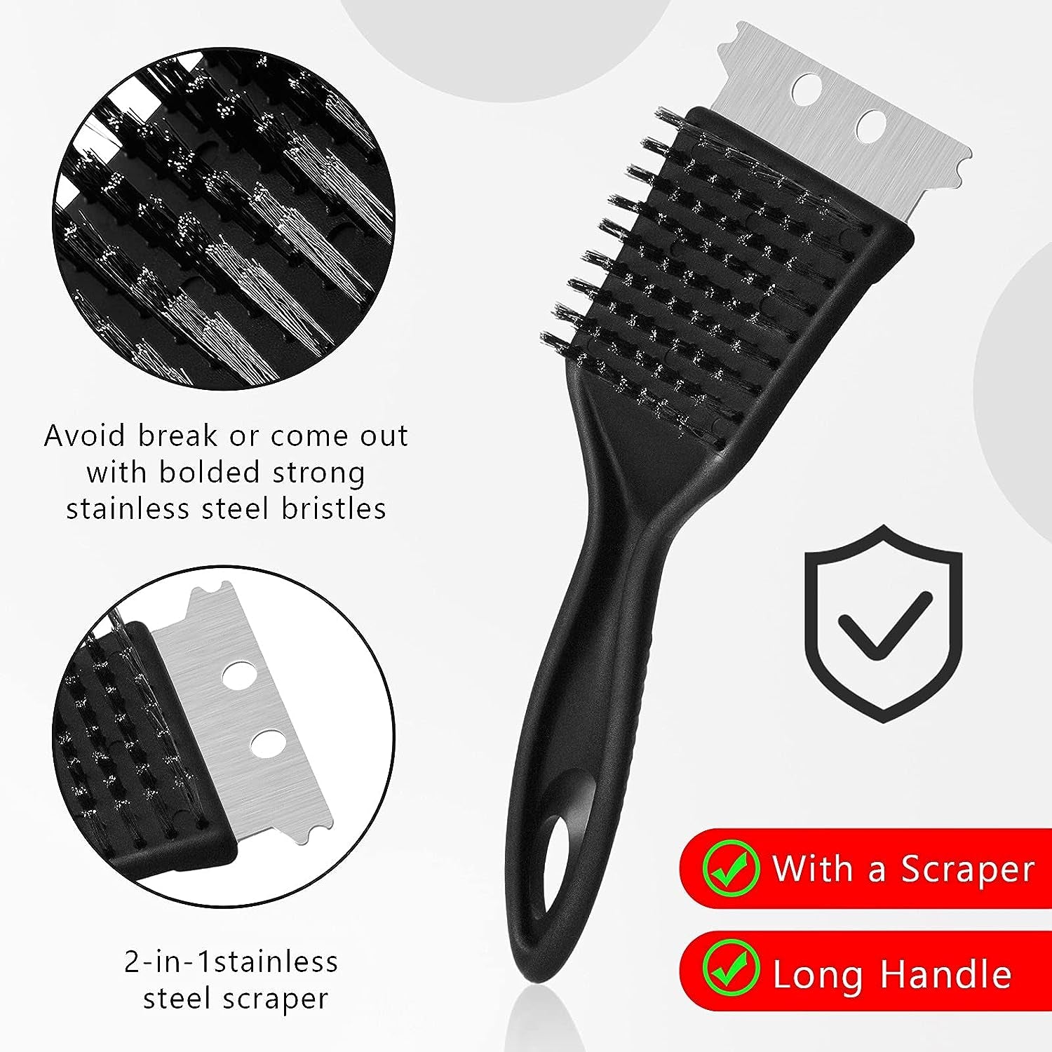2 Pieces 8 Inch Grill Brush and Scraper Stainless Steel Wire Grill Brush Extra Strong BBQ Cleaner Accessories Heavy Duty Barbecue Grill Cleaning Brush Grill Grate Brush Cleaner - Image 3