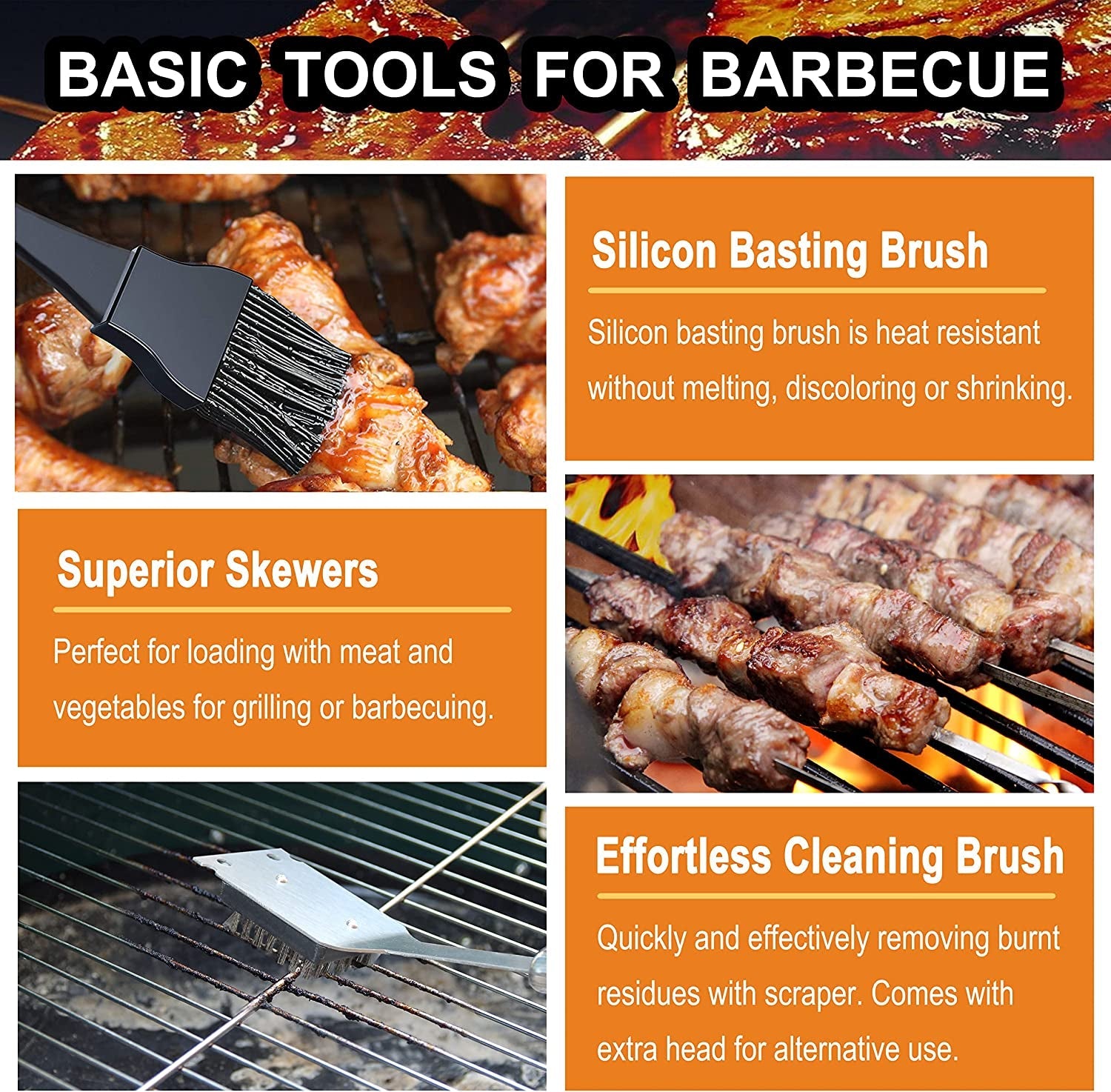 20PCS BBQ Grill Tools Set - Extra Thick Stainless Steel Fork. Spatula. Tongs& Cleaning Brush - Complete Barbecue Grilling Utensils Set in Aluminum Storage Case - Perfect Grill Gifts for Men - Image 5