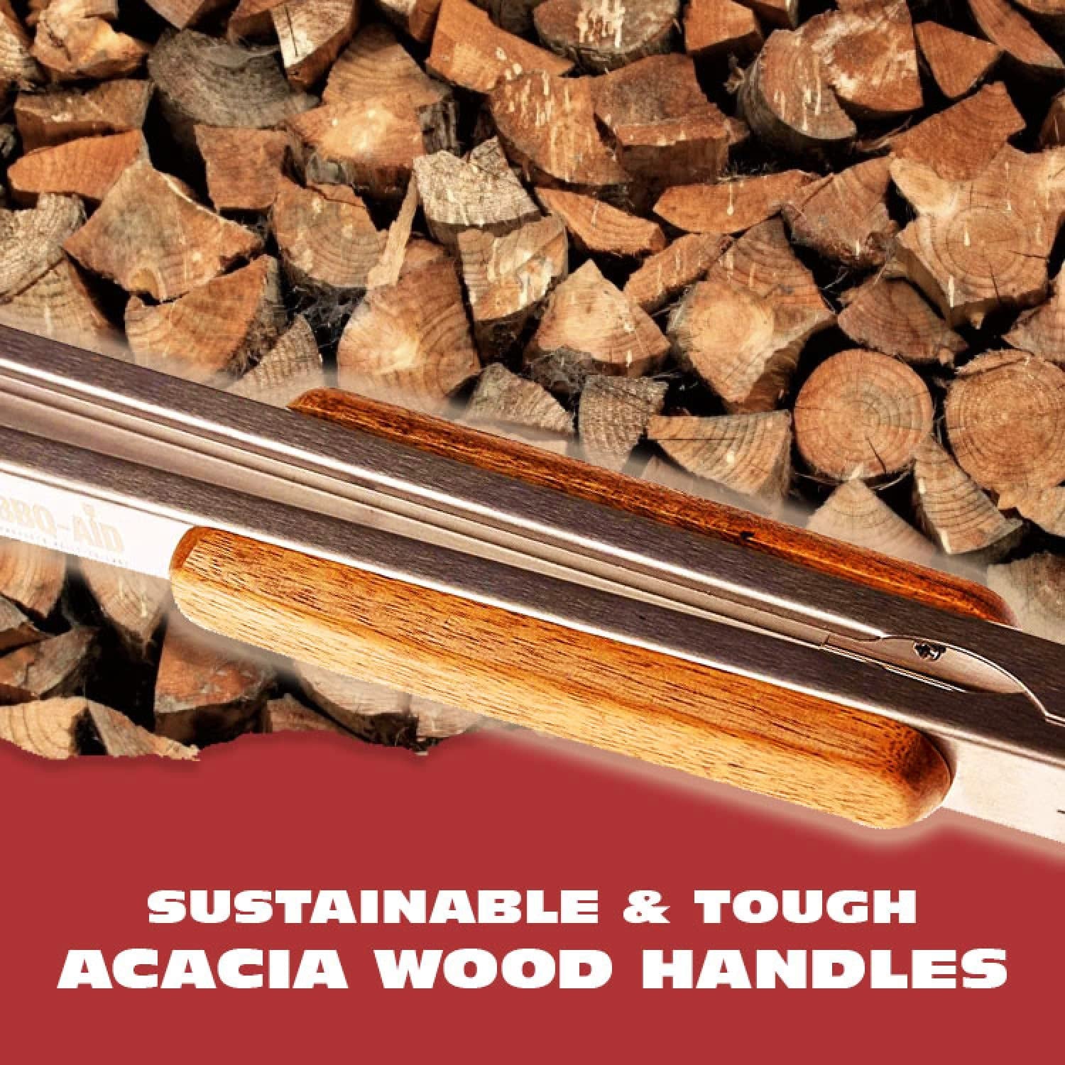 BBQ-AID 3 Piece Grill Set BBQ Accessories - Kitchen Tongs. Metal Spatula & Fork Utensils - Heavy Duty Stainless Steel Barbecue Grill Utensils for Outdoor Grill with Solid Sturdy Wood Handles - Image 3