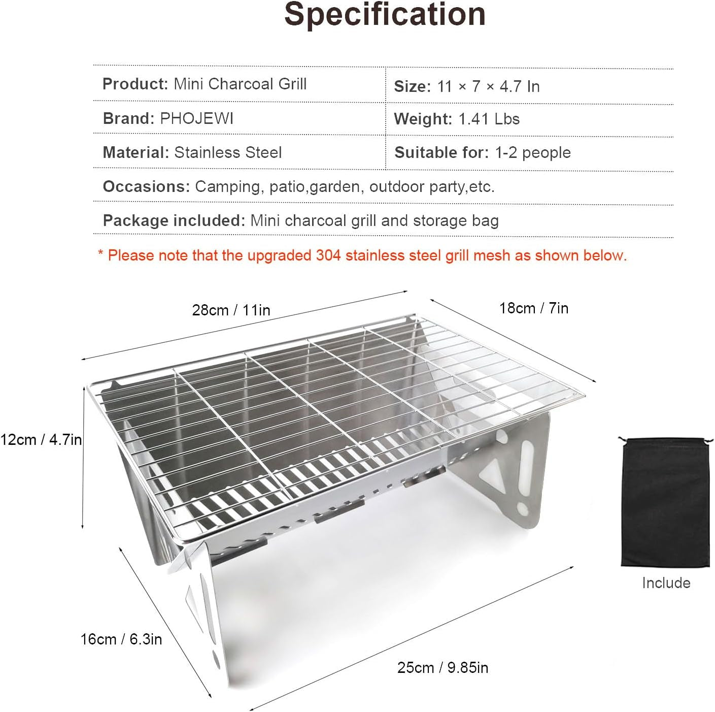 Mini Portable Charcoal Grill.Small BBQ Grill Tabletop Fire Pit for Camping Patio Outdoor Stainless Steel Camping Grill Folding Barbecue Grills Backpacking Grill - Image 2