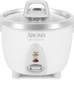 AROMA® Select Stainless® Rice Cooker. 3-Cup (Uncooked) / 6-Cup (Cooked). Stainless Steel Inner Pot. Small Rice Cooker. Auto Keep Warm. 1.2 Qt. White. ARC-753SG