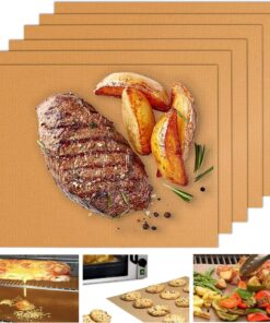 Copper Grill Mats for Outdoor Grill. Set of 6 Heavy Duty Grill Mats. Non Stick BBQ Grill Mats & Baking Mats. Resuable and Easy to Clean. Works on Gas Charcoal and Electric BBQ-15.75 X 13 Inch