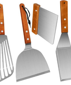 KLAQQED Spatula. Metal Spatulas Set. Stainless Steel Spatula. Fish Spatula Turner Cooking BBQ Grill Griddle Spatula. Metal Spatula for Cast Iron Skillet. Small Wide Kitchen Spatulas With Wood Handle