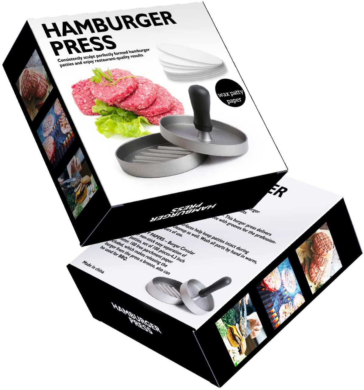 TACGEA Burger Press with 150 Patty Papers. Non-Stick Hamburger Patty Maker with Wax Paper. Aluminum Burger Maker for Kitchen BBQ Grill - Image 6