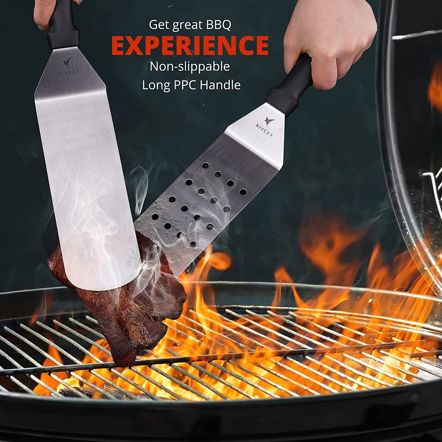 Rivexy 5 Pcs Grill Spatula for Outdoor Grill Premium Quality Metal Spatula for Cast Iron Skillet Durable Flat Top Grill Accessories Great for Outdoor BBQ Teppanyaki and Camping - Image 7